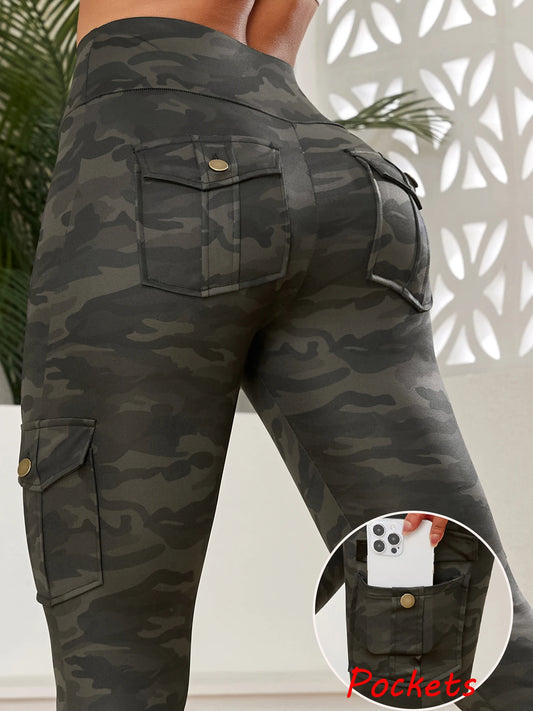 Women's High-Waist Camouflage Gym Leggings with Pockets - Jacques Essential