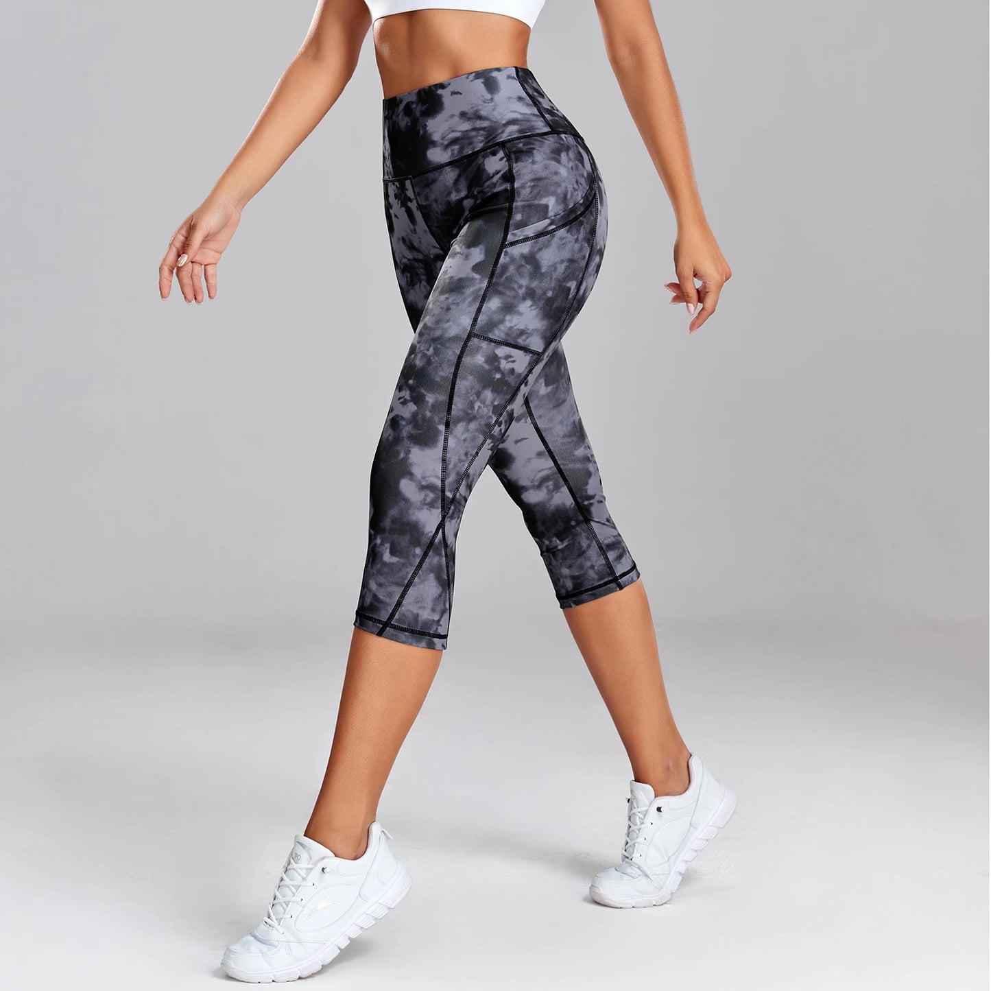 Women's Leopard Tie-Dye Yoga Capris with Pockets For Fitness! - Jacques Essential