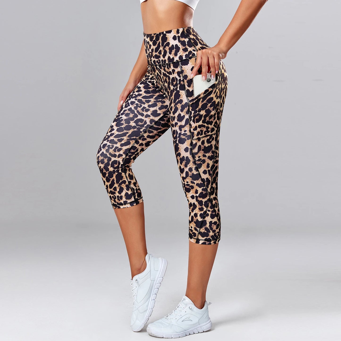 Women's Leopard Tie-Dye Yoga Capris with Pockets For Fitness! - Jacques Essential