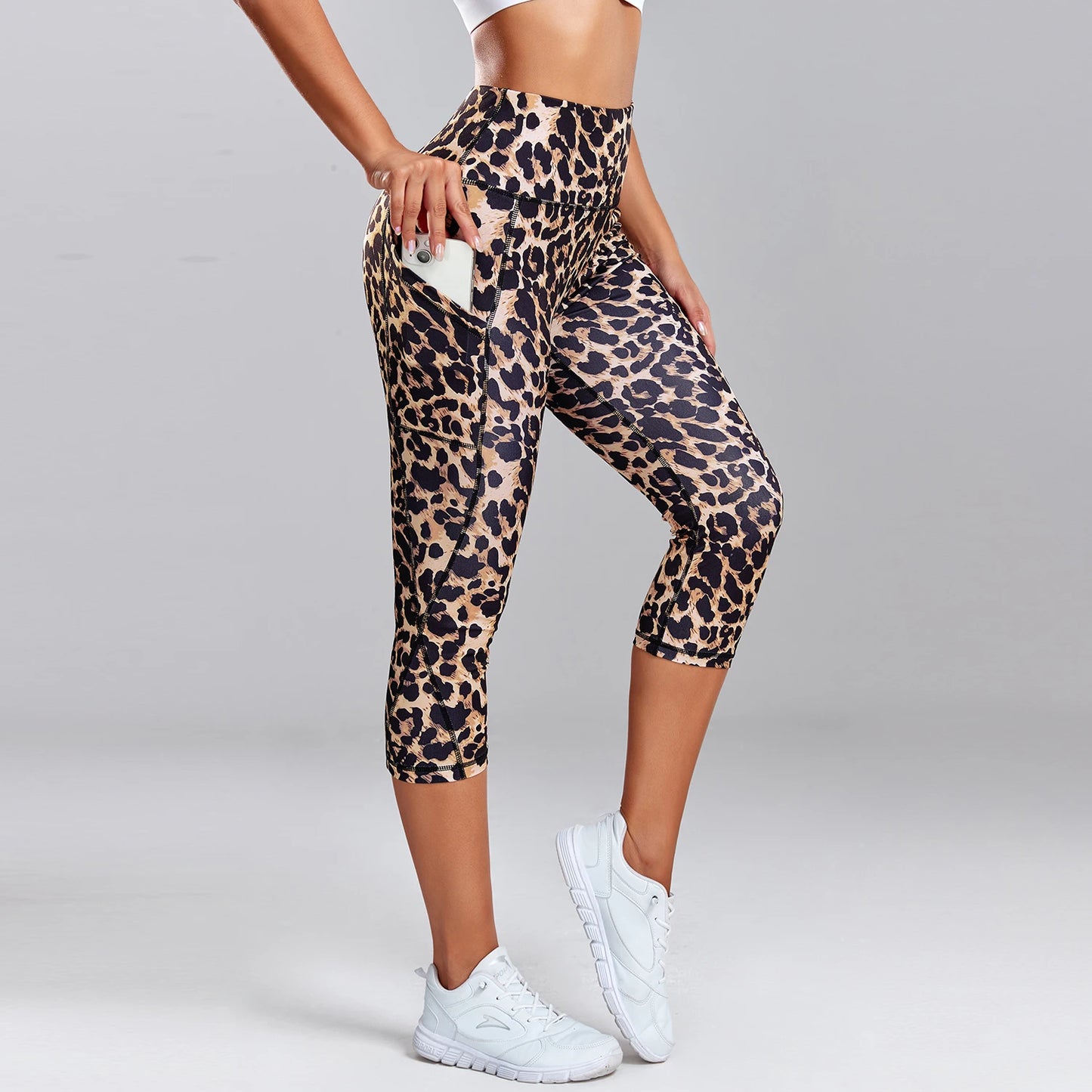 Women's Leopard Tie-Dye Yoga Capris with Pockets For Fitness! - Jacques Essential