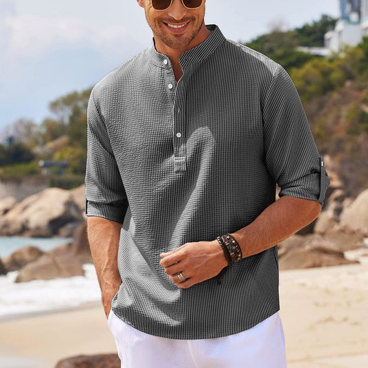 Men's Casual Long Sleeve Stand Collar Solid Color Shirt! - Jacques Essential