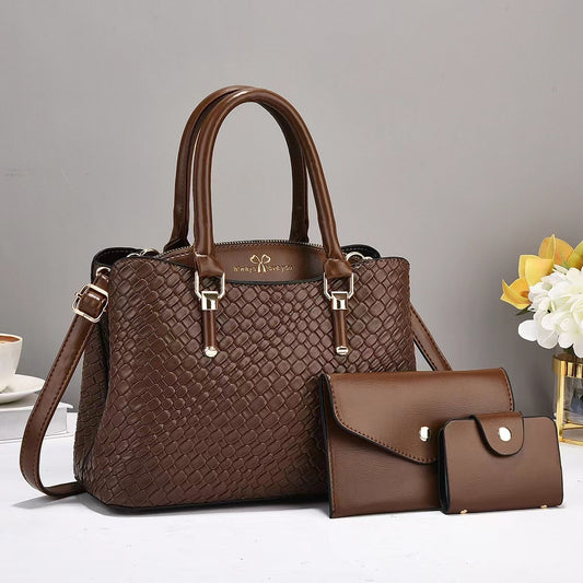 Woven Texture Three-Piece Set Large Capacity One-Shoulder Bag Collection! - Jacques Essential