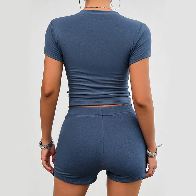 Women's Solid Color Slim Sports Suit with T-shirt and Shorts! - Jacques Essential